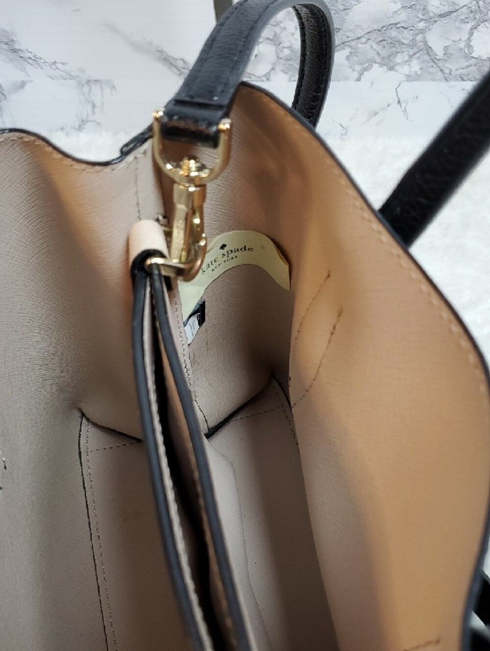 kate spade Black Pebbled Leather Eva Satchel with Gold Logo - Picture 9 of 11